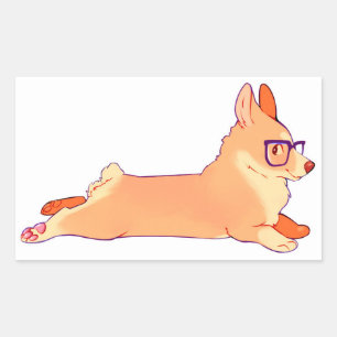 Corgi, der Aufkleber niederlegt