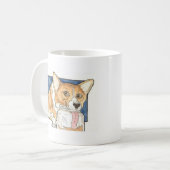 Corgi, der das Erdnussbutter-Glas leckt Kaffeetasse (Vorderseite Links)