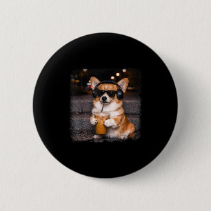 Corgi, der eisgekühlten Kaffee trinkt, Liebhaber H Button
