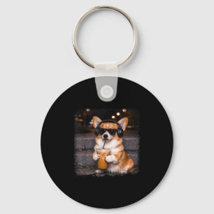 Corgi, der eisgekühlten Kaffee trinkt, Liebhaber H Schlüsselanhänger