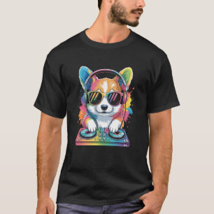 Corgi-DJ an Plattenspielern EDM-Synthesizer-Rave-M T-Shirt