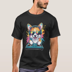 Corgi DJ an Plattenspielern EDM Synthesizer Rave-M T-Shirt