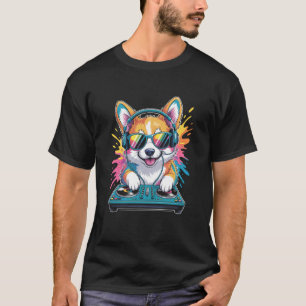 Corgi DJ an Plattenspielern EDM Synthesizer Rave-M T-Shirt