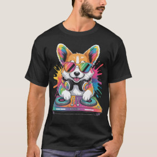 Corgi Dj an Turntables Edm Synthesizer Rave-Musik T-Shirt