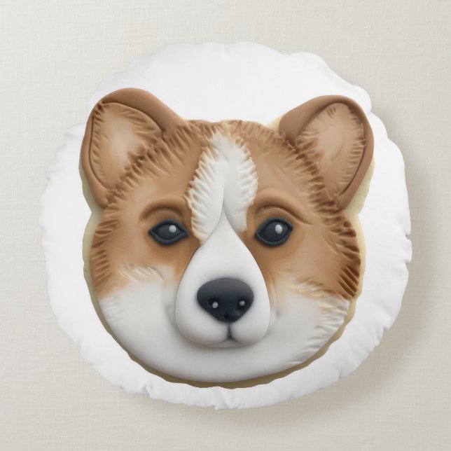 Corgi Dog 3D Inspiriert Rundes Kissen (Vorderseite)