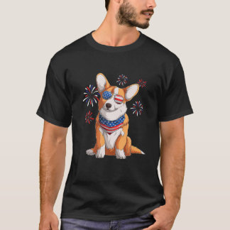 Corgi Dog American USA Flag 4th July Men Corgi T-Shirt