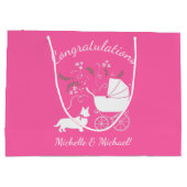 Corgi Dog Baby Dusche Pink Girl Große Geschenktüte (Rückseite)