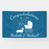 Corgi Dog Baby Shower Welsh Blue Boy Banner (Horizontal)