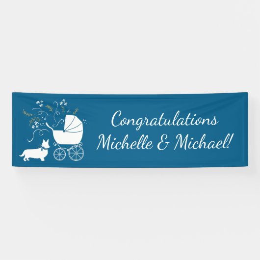 Corgi Dog Baby Shower Welsh Blue Boy Banner (Horizontal)