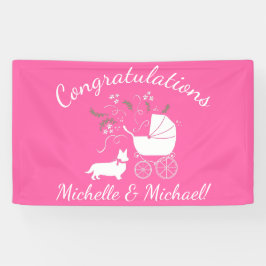 Corgi Dog Babydusche Welpe Gray Welsh Pink Girl Banner
