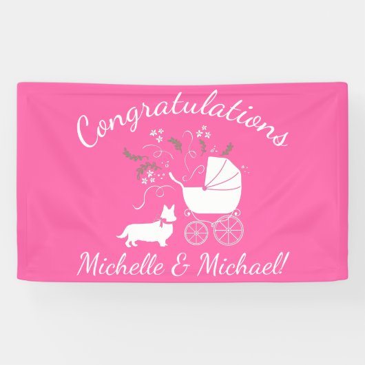 Corgi Dog Babydusche Welpe Gray Welsh Pink Girl Banner (Horizontal)