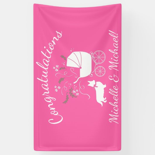 Corgi Dog Babydusche Welpe Gray Welsh Pink Girl Banner (Vertikal)