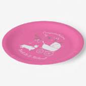 Corgi Dog Babydusche Welpe Gray Welsh Pink Girl Pappteller (Schrägansicht)