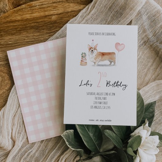 Corgi Dog Birthday Einladung - Mädchen