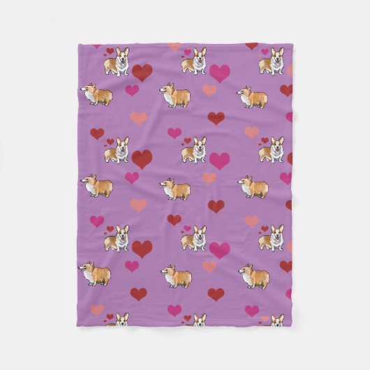 Corgi Dog Blanket Lila mit Herz Fleecedecke (Vorderseite)