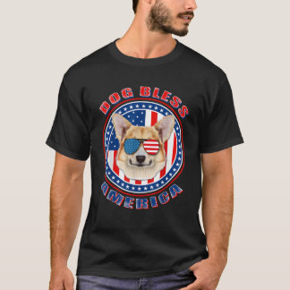 Corgi Dog Bless America Flag USA Patriotic 4. T-Shirt