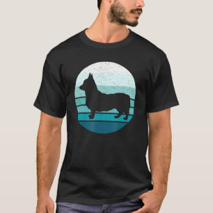 Corgi Dog Blue Retro Vintag Sunset Silhouette T-Shirt