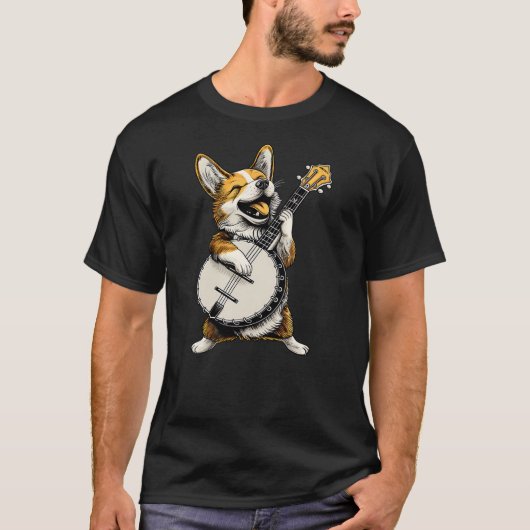 Corgi Dog Bluegrass Banjo Player T-Shirt (Vorderseite)