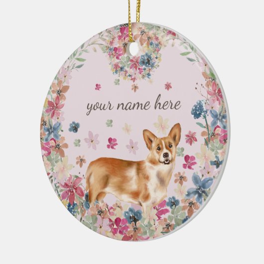 Corgi Dog Blume Keramik Ornament (Links)