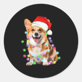 Corgi Dog Christmas Lights Pajama Funny Runder Aufkleber (Vorderseite)