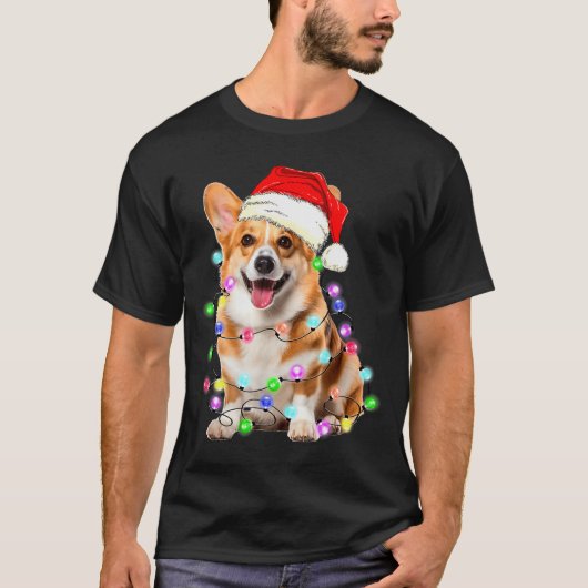 Corgi Dog Christmas Lights Pajama Funny T-Shirt (Vorderseite)