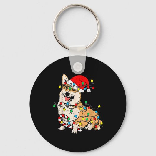 Corgi Dog Christmas Lights Pajama Santa Xmas Pet D Schlüsselanhänger (Vorderseite)