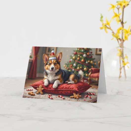 Corgi Dog Christmas Loaf with Santa Crown Art Karte (Gelbe Blume)