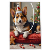 Corgi Dog Christmas Loaf with Santa Crown Art Mittlere Geschenktüte (Vorderseite)