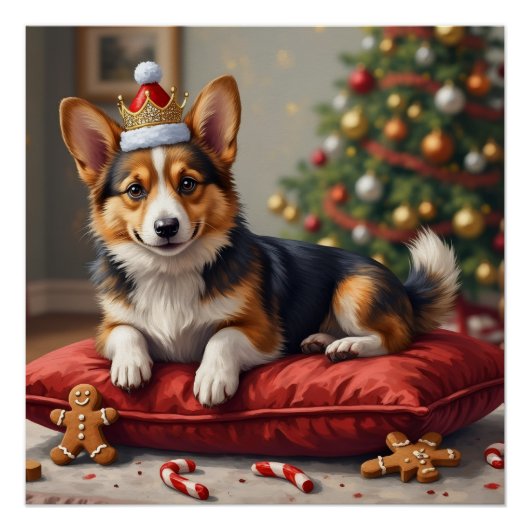 Corgi Dog Christmas Loaf with Santa Crown Art Poster (Vorderseite)