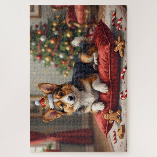 Corgi Dog Christmas Loaf with Santa Crown Art Puzzle (Vertikal)