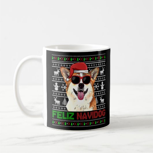 Corgi Dog Feliz Navidog Funny Weihnachten Kaffeetasse (Links)