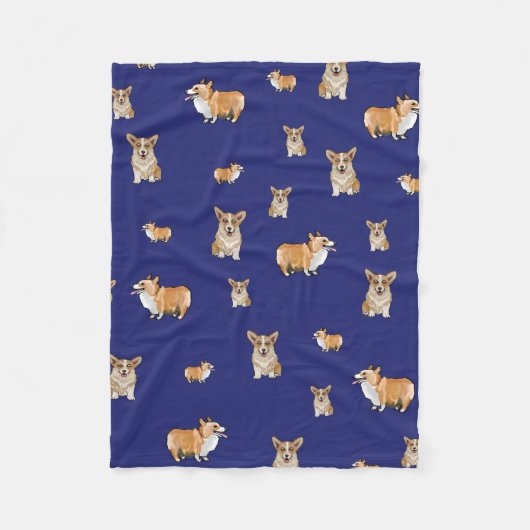 Corgi Dog Fleece Blanket Navy Blue (Vorderseite)
