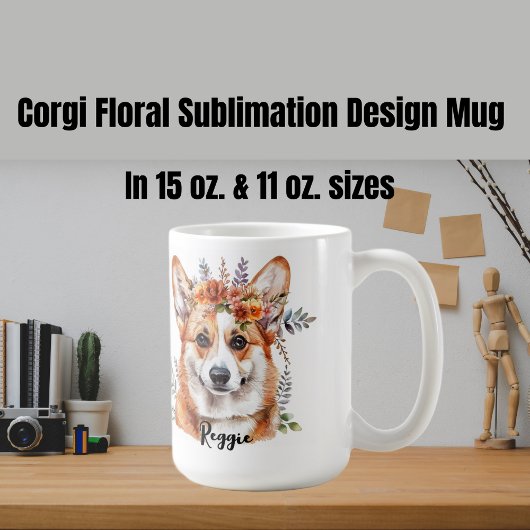 Corgi Dog Floral Sublimation Design Kaffeetasse