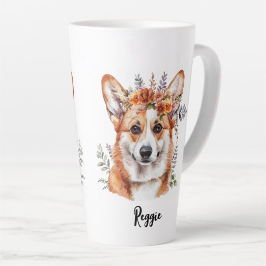 Corgi Dog Floral Sublimation Design Milchtasse (Rechte Ecke)