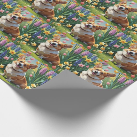 Corgi Dog Frühlingsblumen Malerei Geschenkpapier (Ecke)