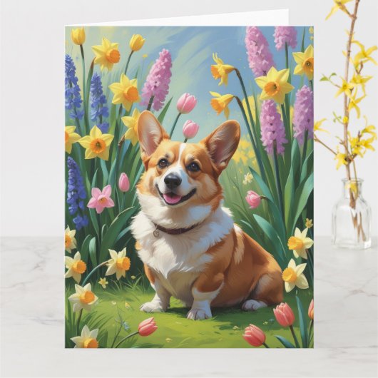 Corgi Dog Frühlingsblumen Malerei Karte (Gelbe Blume)