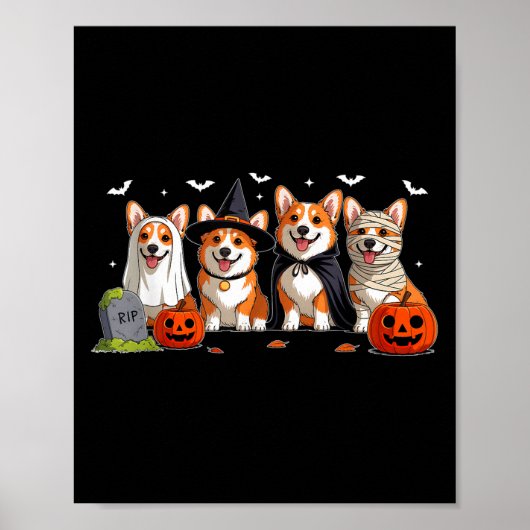 Corgi Dog Ghost Hexe Mummy Pumpkin Halloween Spoo Poster (Vorne)