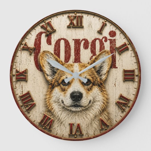 Corgi Dog Große Wanduhr (Vorderseite)