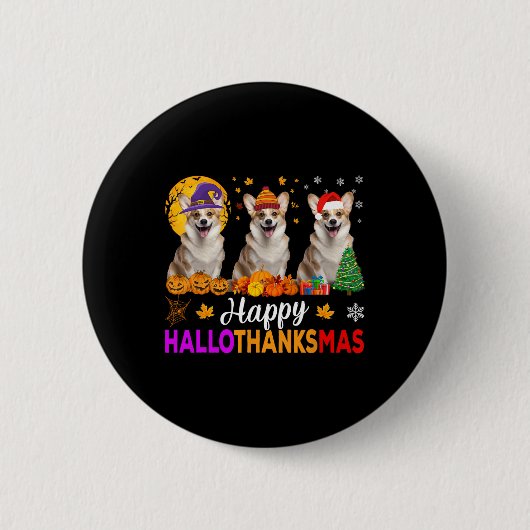 Corgi Dog Halloween Hallothanksmas Button (Vorderseite)