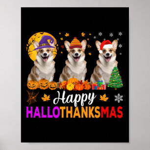 Corgi Dog Halloween Hallothanksmas Poster