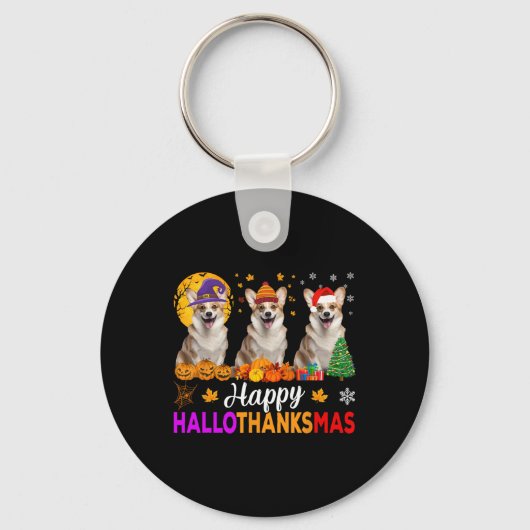 Corgi Dog Halloween Hallothanksmas Schlüsselanhänger (Vorderseite)