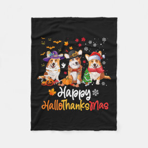 Corgi Dog Halloween Weihnachts-Happy Hallothanksma Fleecedecke