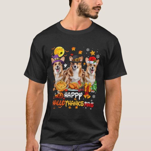 Corgi Dog Happy Halloween Erntedank Merry Chris T-Shirt (Vorderseite)