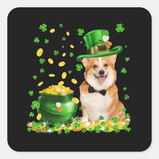 Corgi Dog Happy St Patricks Day Quadratischer Aufkleber (Vorderseite)