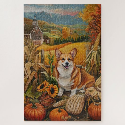 Corgi Dog Herbsternte Erntedank Puzzle (Vertikal)