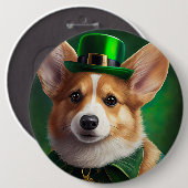 Corgi Dog in St. Patrick's Day Dress Button (Vorne & Hinten)