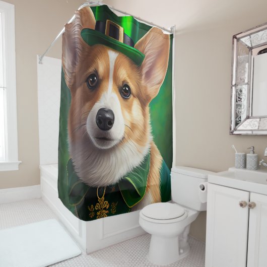 Corgi Dog in St. Patrick's Day Dress Duschvorhang (Beispiel)
