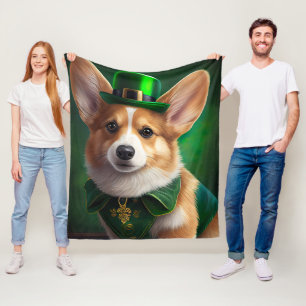 Corgi Dog in St. Patrick's Day Dress Fleecedecke