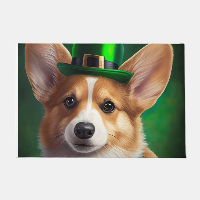 Corgi Dog in St. Patrick's Day Dress Fußmatte (Vorderseite)