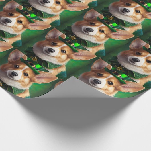 Corgi Dog in St. Patrick's Day Dress Geschenkpapier (Ecke)